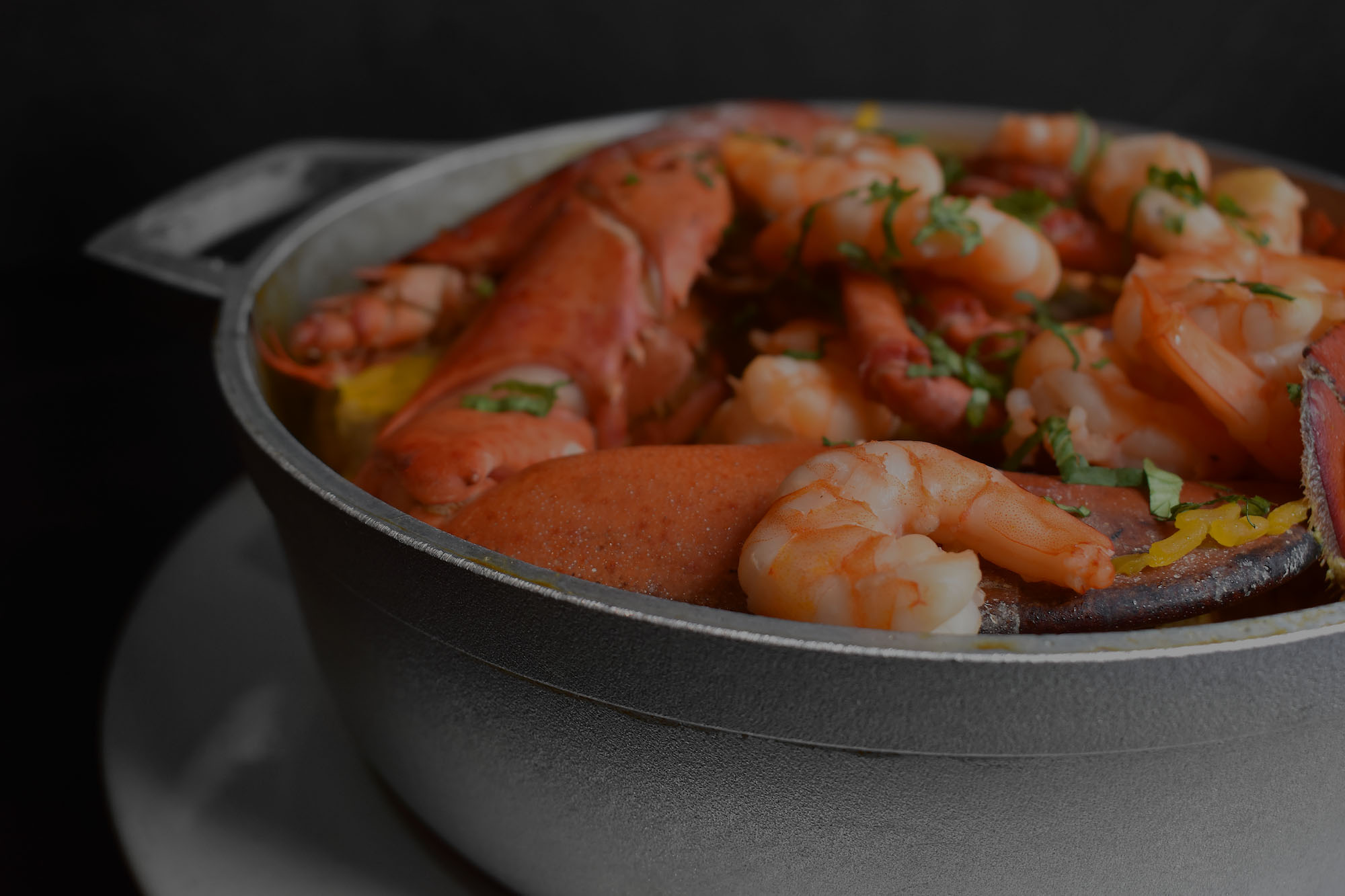 A closeup shot of a shrimp dish kept on a bowl